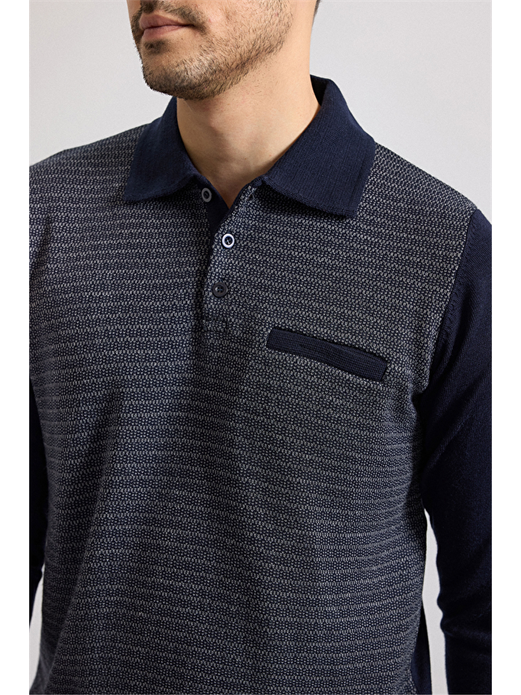 Lacivert Regular Fermuarlı Polo Yaka Kazak-1