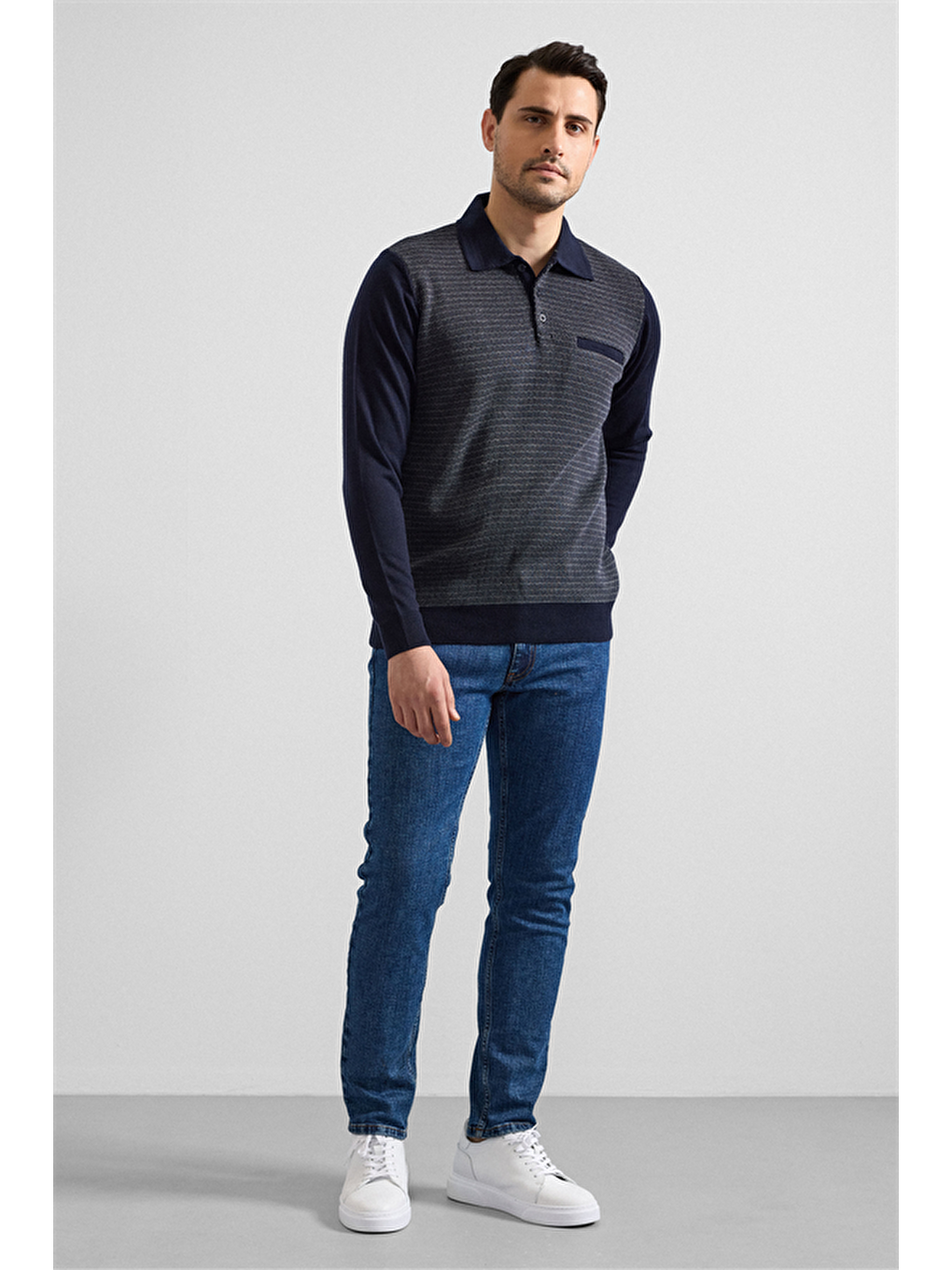 Lacivert Regular Fermuarlı Polo Yaka Kazak-2