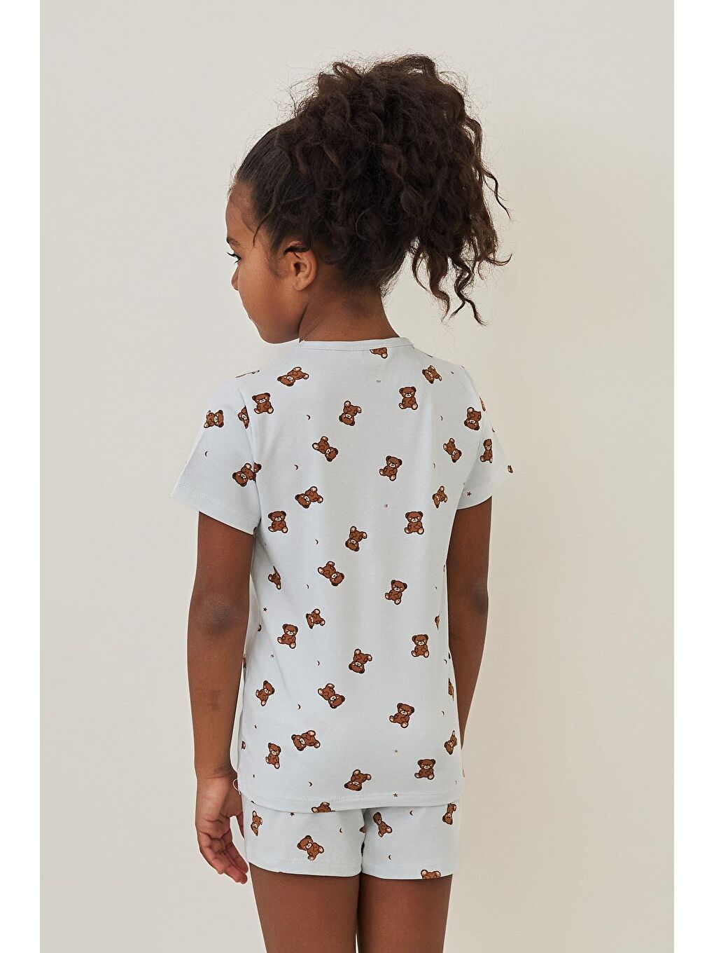 Mavi Kız Çocuk Teddy Desenli Şortlu Pijama Takımı-1