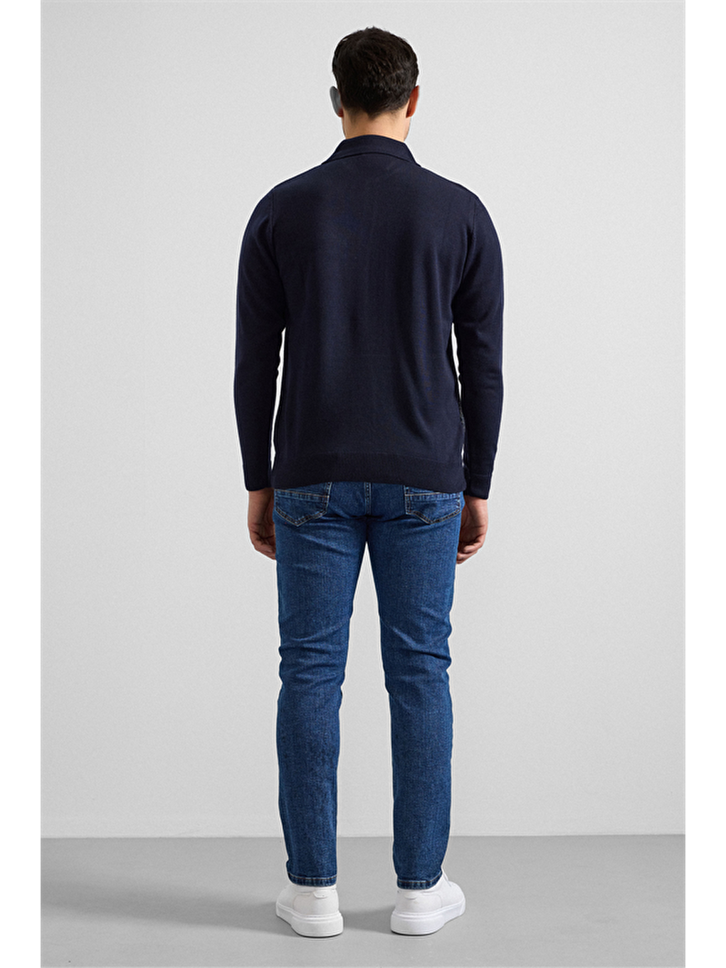 Lacivert Regular Fermuarlı Polo Yaka Kazak-3