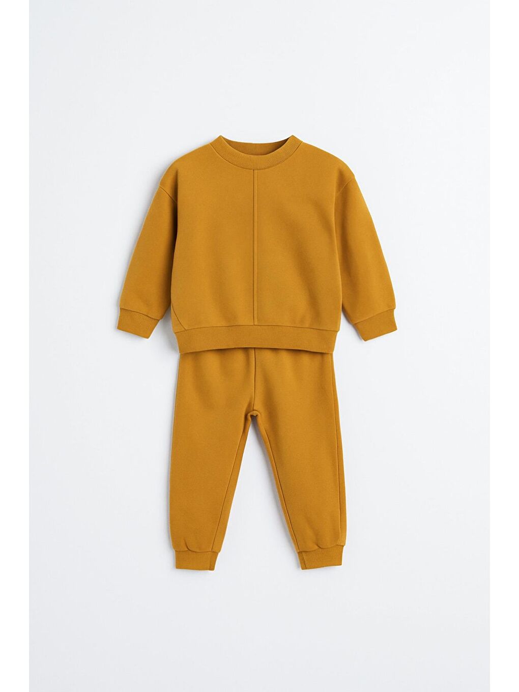 Sarı Unisex Çocuk Dikiş Detaylı 3 İplik Hardal Alt Üst Takım-5