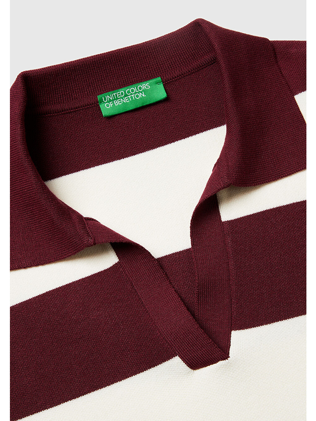Kadın Bordo Viskoz Karışımlı Çizgili Boxy Fit Polo Yaka Kazak-2