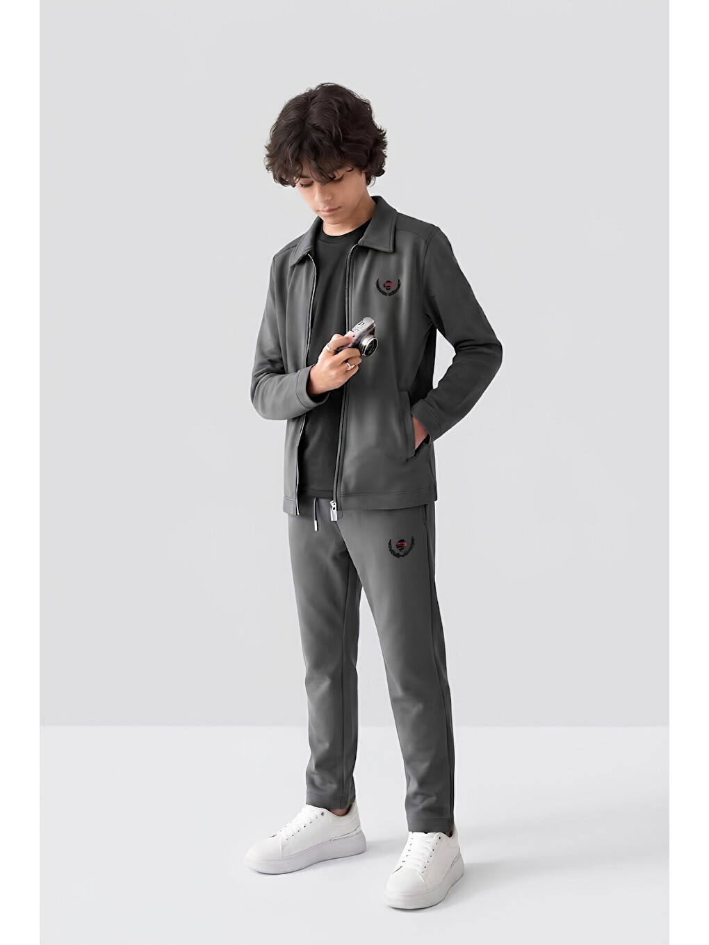 Gri Erkek Çocuk 3'lü Takım (ceket+t-shirt+alt) 6-16 Yaş 12770smp-1
