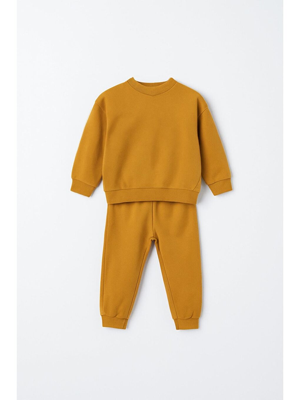 Sarı Unisex Çocuk Dikiş Detaylı 3 İplik Hardal Alt Üst Takım-6