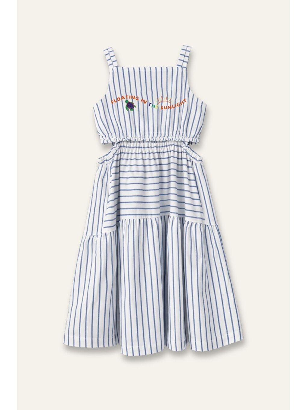 Kız Çocuk Nakış Detaylı Askılı Elbise - Mavi-2