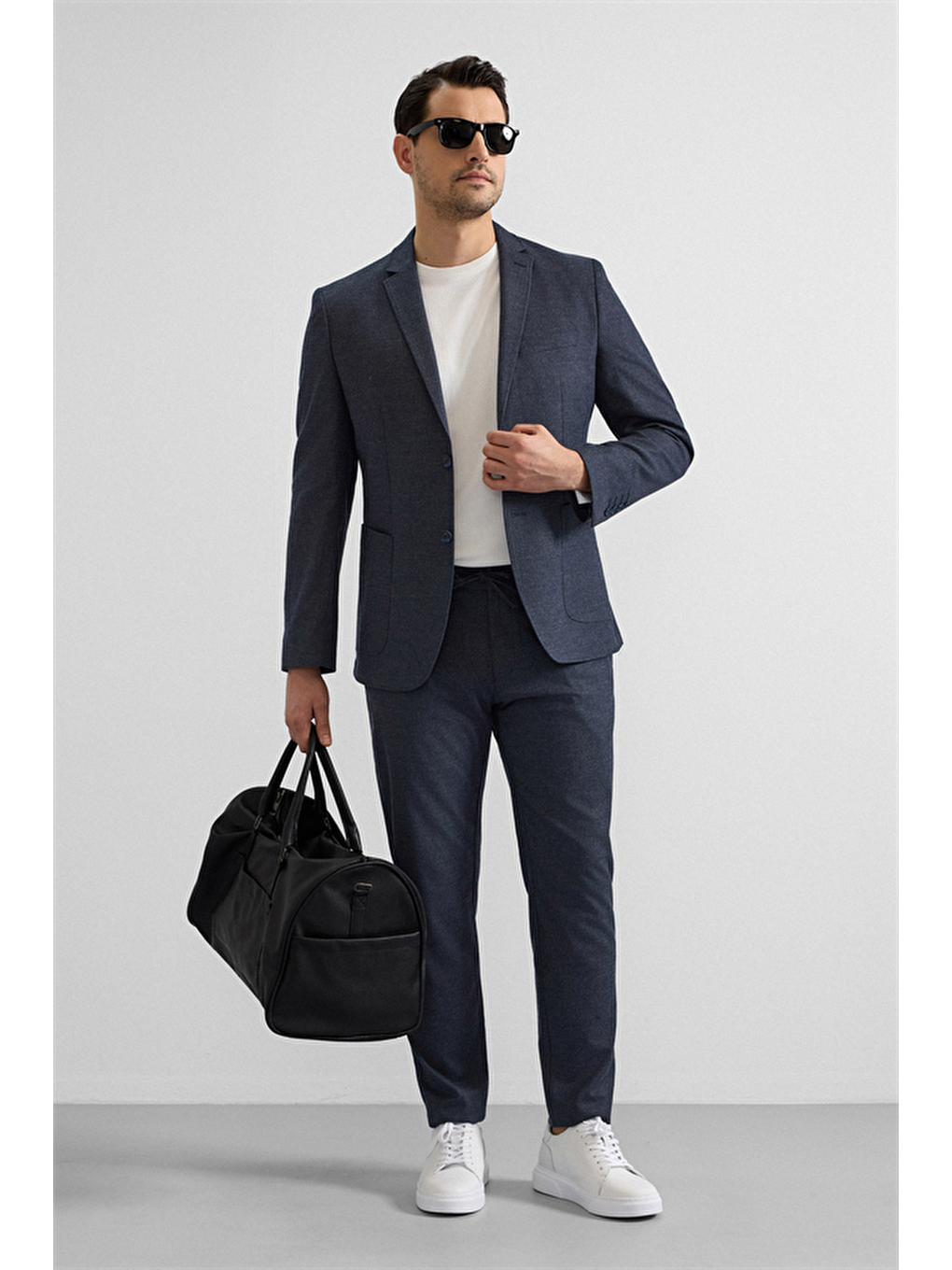 Lacivert Slim Mono Yaka Düz Torba Cep 6 Drop Takım Elbise