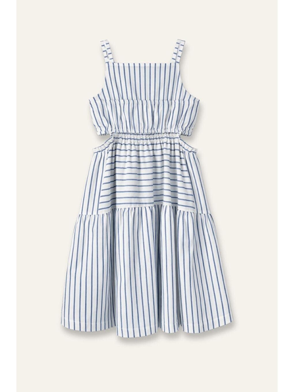 Kız Çocuk Nakış Detaylı Askılı Elbise - Mavi-3