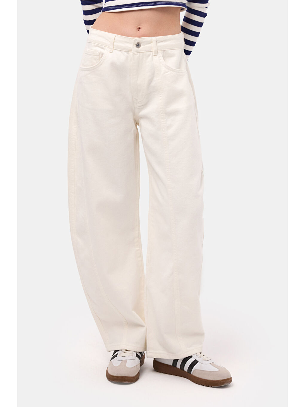 Kadın Kırık Beyaz 7s6-101 Barrel Fit %100 Pamuk Bol Kesim Denim Jean