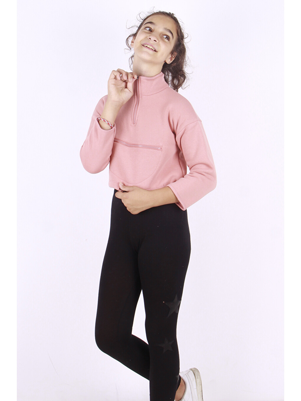 Pembe Kız Çocuk Fermuarlı Sweatshirt