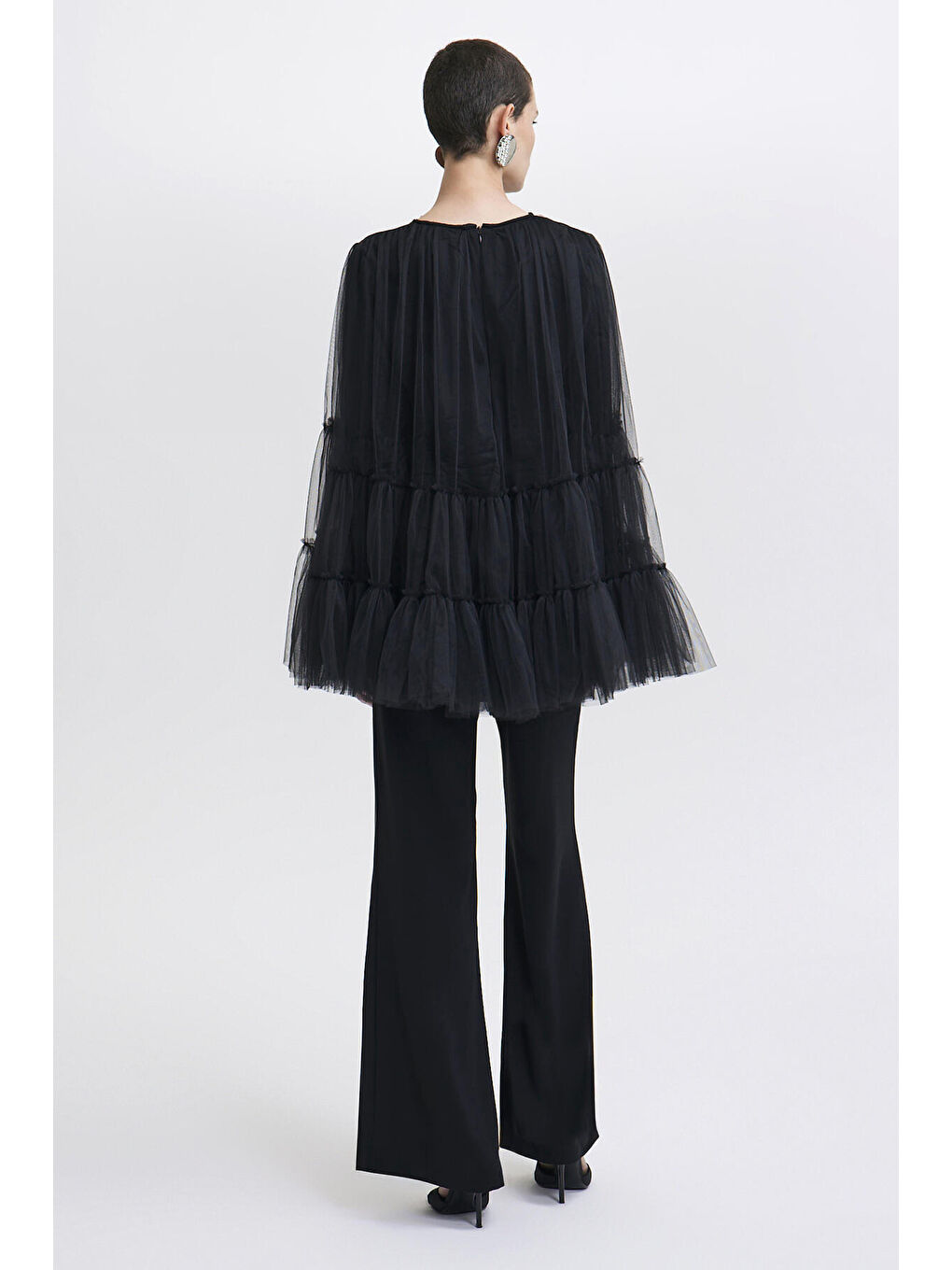 Siyah Tül Kol Detaylı Tunik Pantolon Takım-3