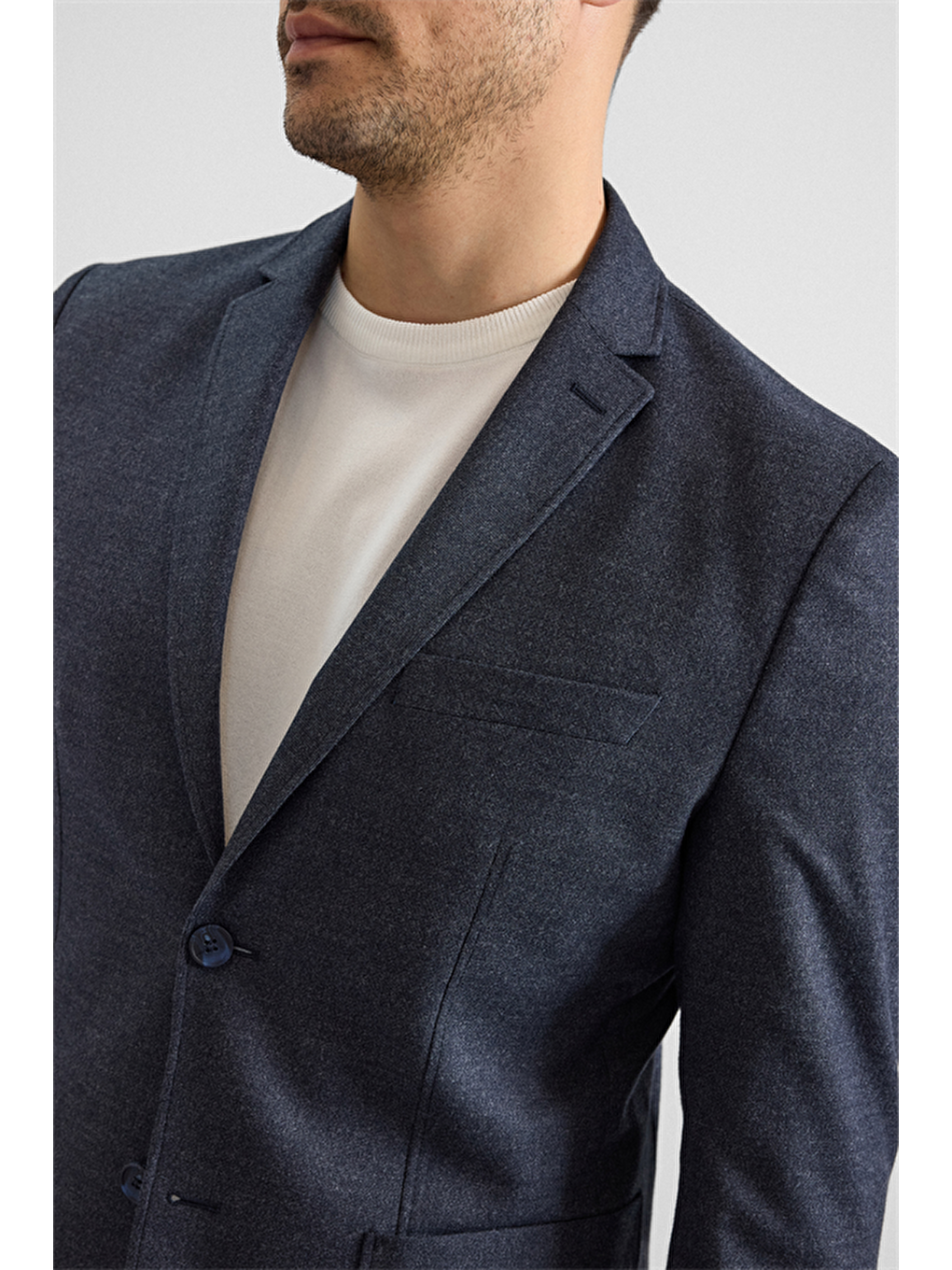 Lacivert Slim Mono Yaka Düz Torba Cep 6 Drop Takım Elbise-3