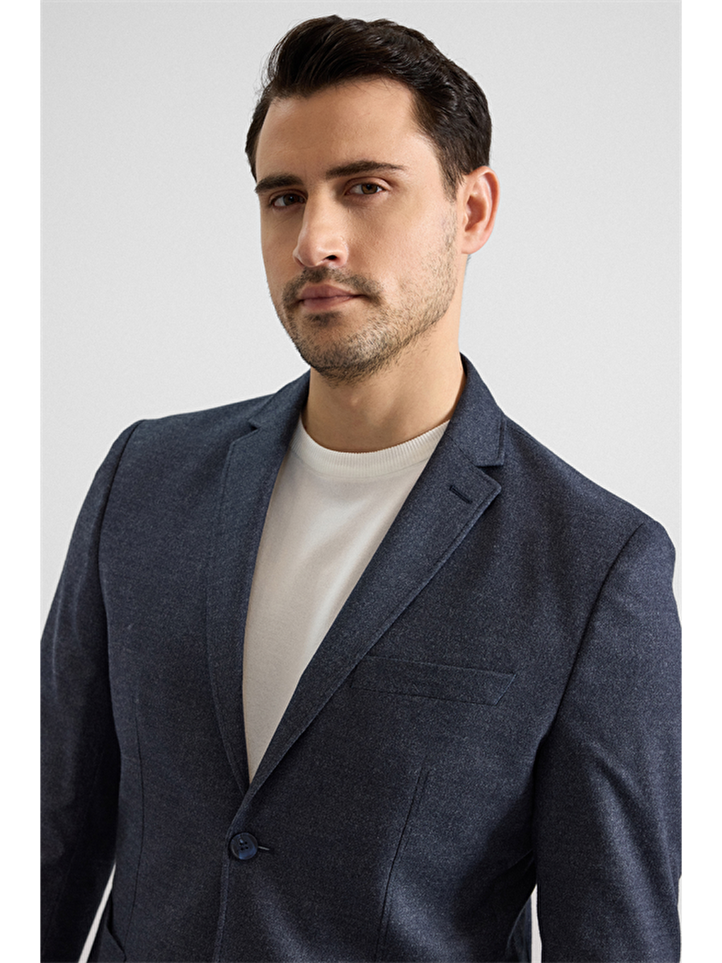 Lacivert Slim Mono Yaka Düz Torba Cep 6 Drop Takım Elbise-4