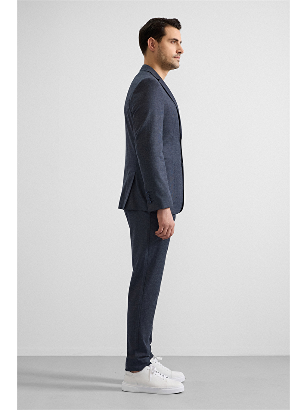 Lacivert Slim Mono Yaka Düz Torba Cep 6 Drop Takım Elbise-5