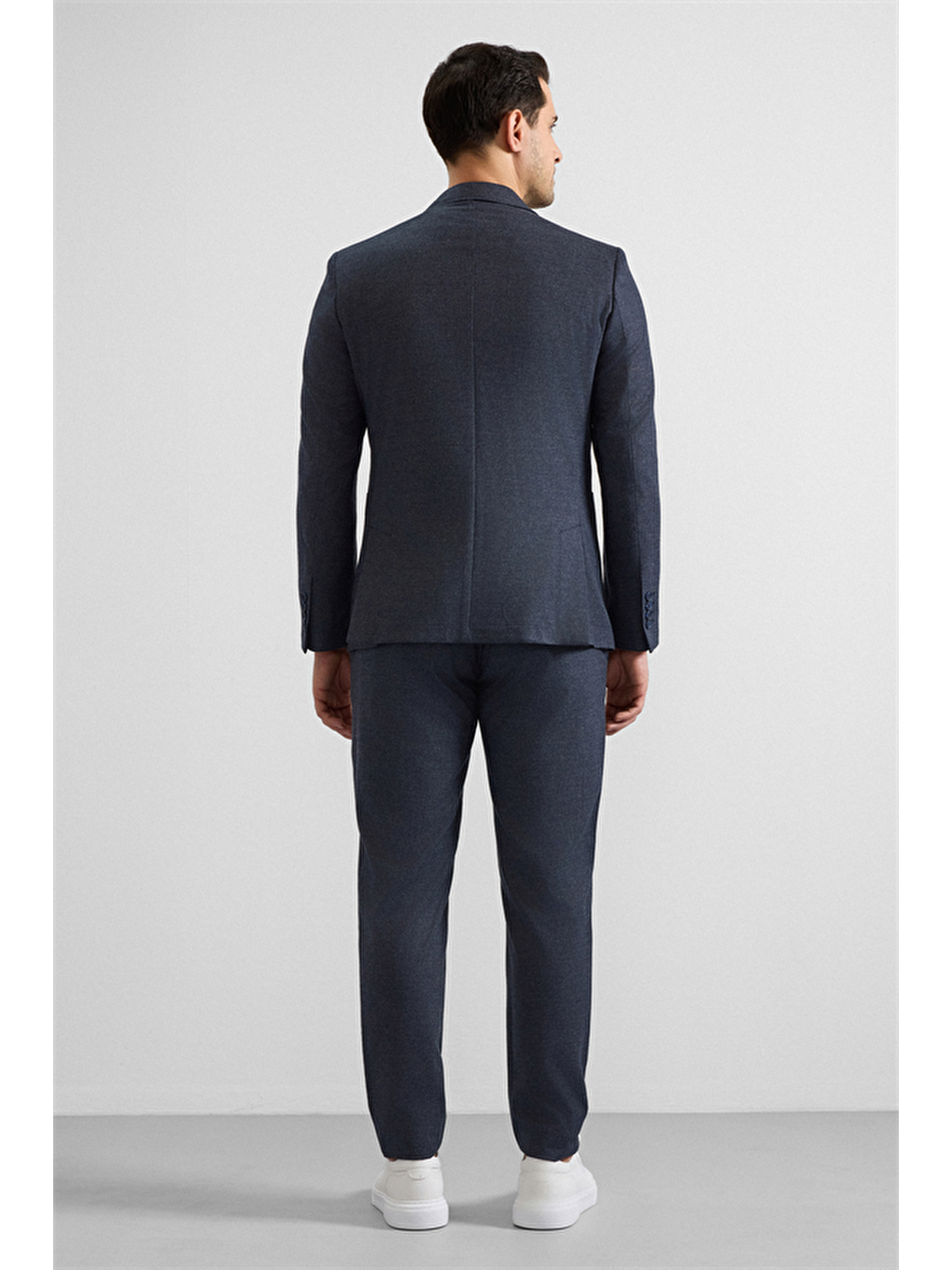 Lacivert Slim Mono Yaka Düz Torba Cep 6 Drop Takım Elbise-6