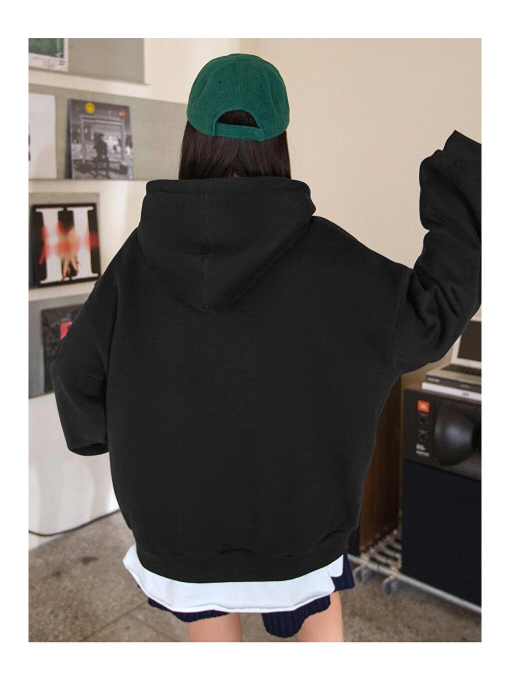 Kadın Siyah Oversize Nice Baskılı Sweatshirt-1