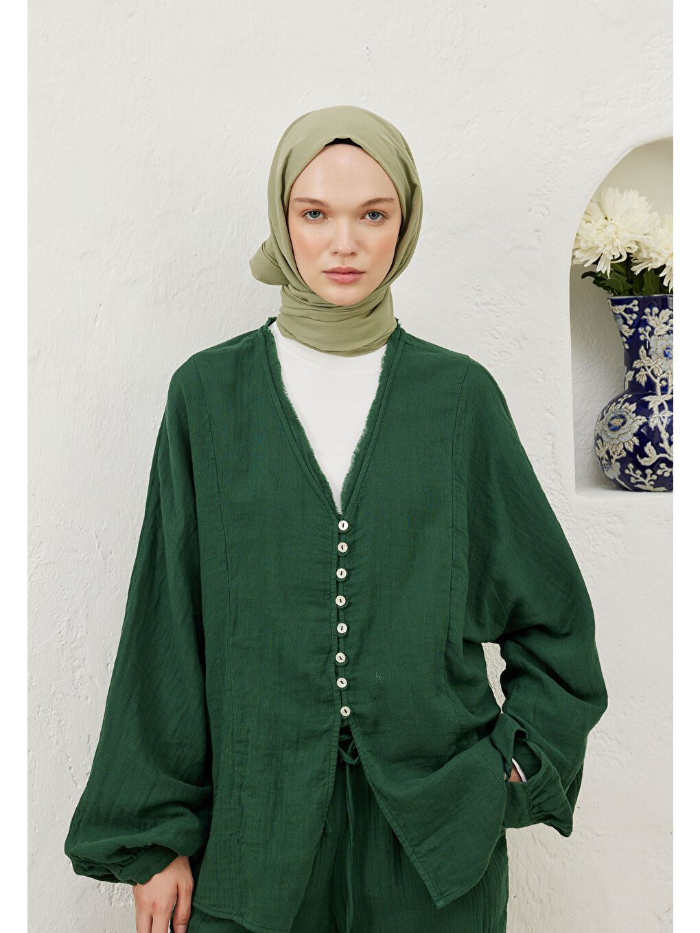 İnce Pamuk Vual Şal Uçuk Yeşil-4