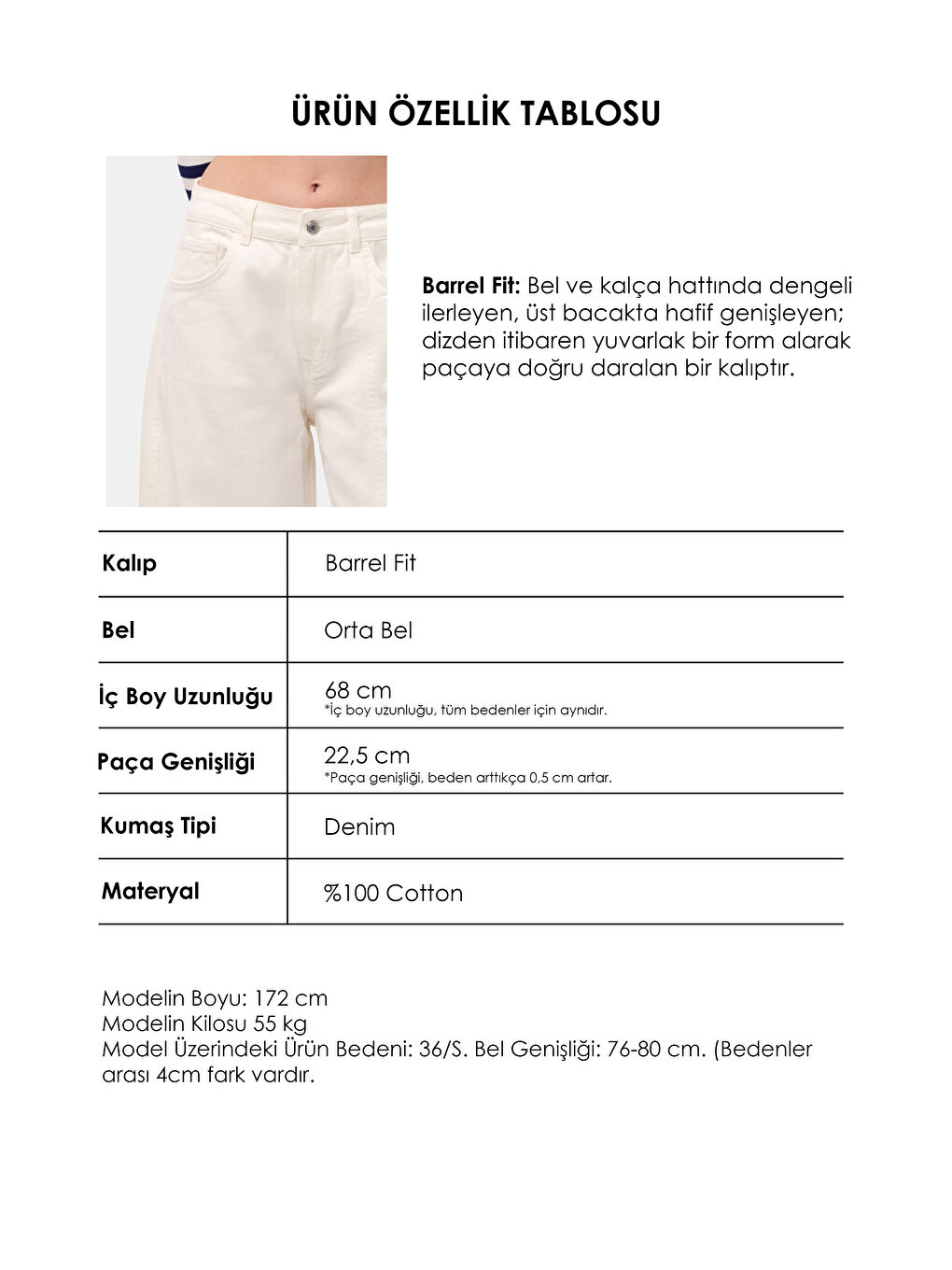 Kadın Kırık Beyaz 7s6-101 Barrel Fit %100 Pamuk Bol Kesim Denim Jean-4
