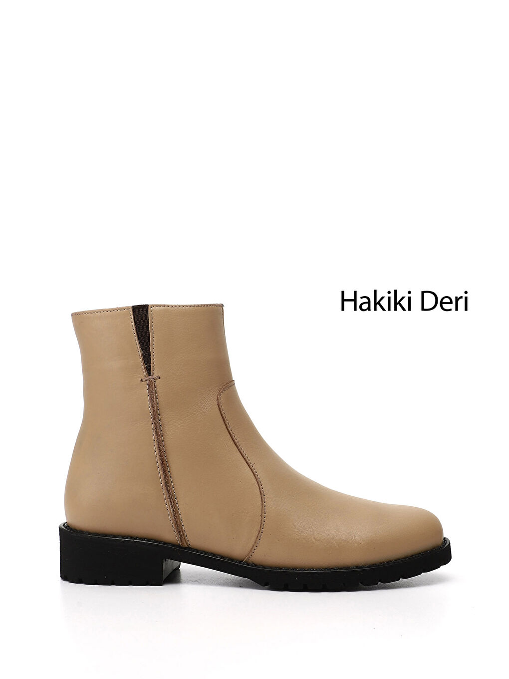 Bej Kadın BEJ-TEN RENGİ Fermuarlı Kauçuk Taban Hakiki Deri Bot