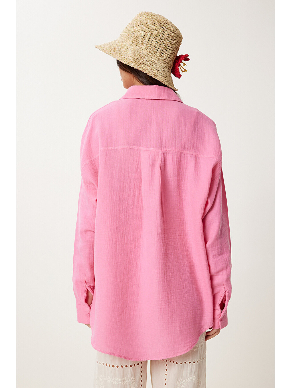Pembe Oversize Basic Müslin Gömlek AÇIK PEMBE LMX0002-4