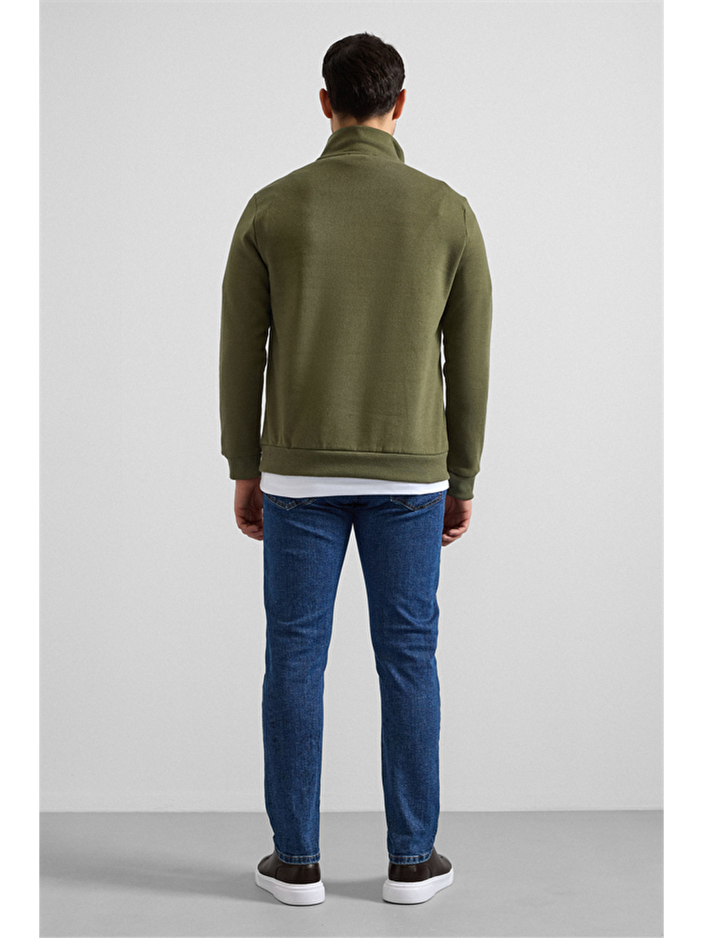 Haki Regular Düz Yarım Balıkçı Yaka Sweatshirt-2