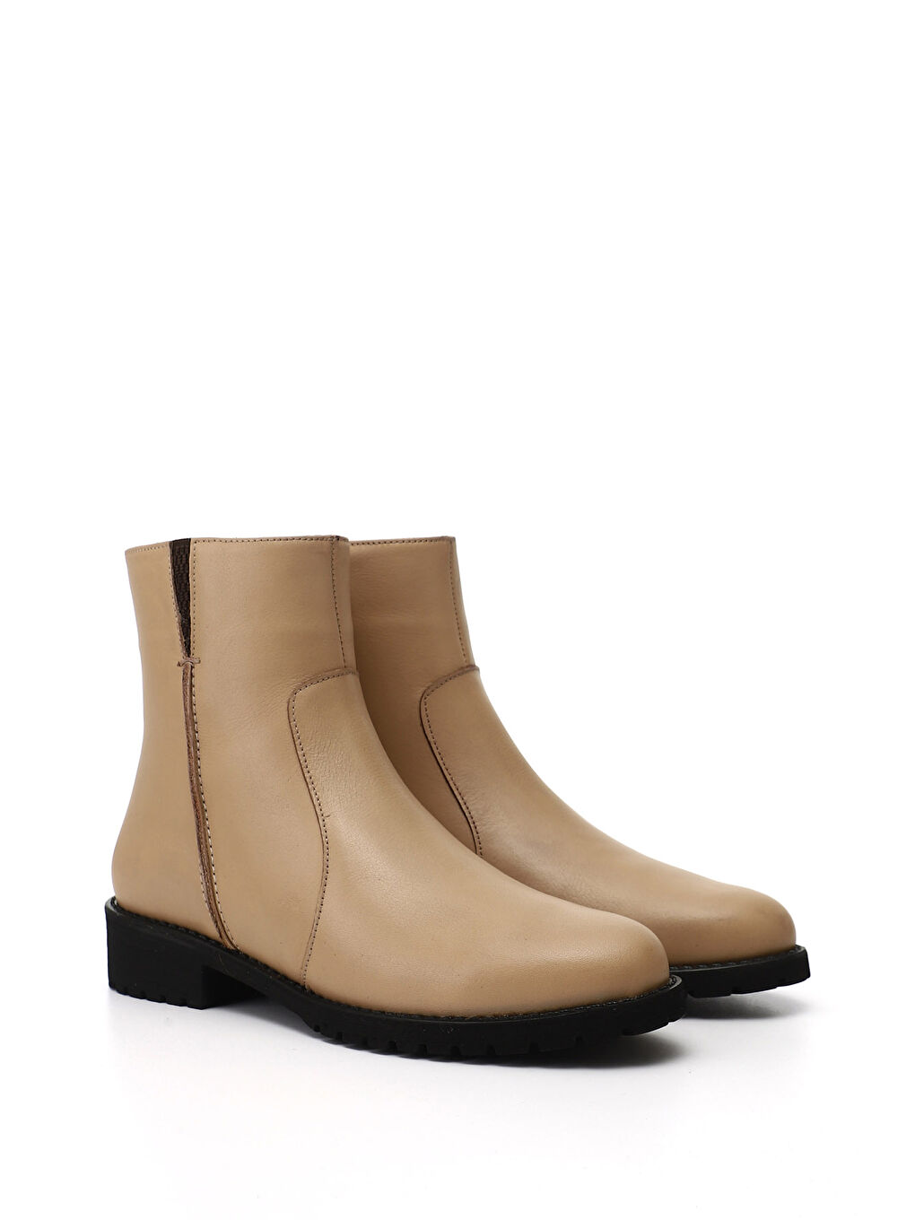 Bej Kadın BEJ-TEN RENGİ Fermuarlı Kauçuk Taban Hakiki Deri Bot-1