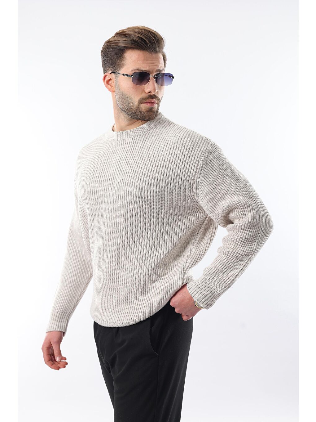 Gri Bisiklet Yaka Triko Erkek Kazak E7410-1