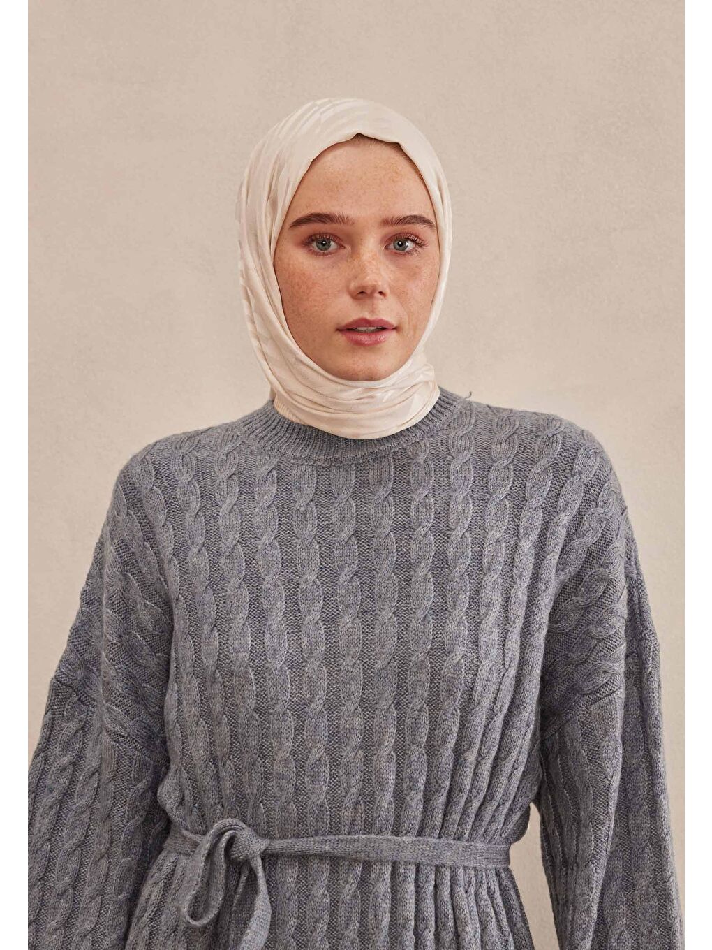 Dublın Jakarlı Şal Bej-2