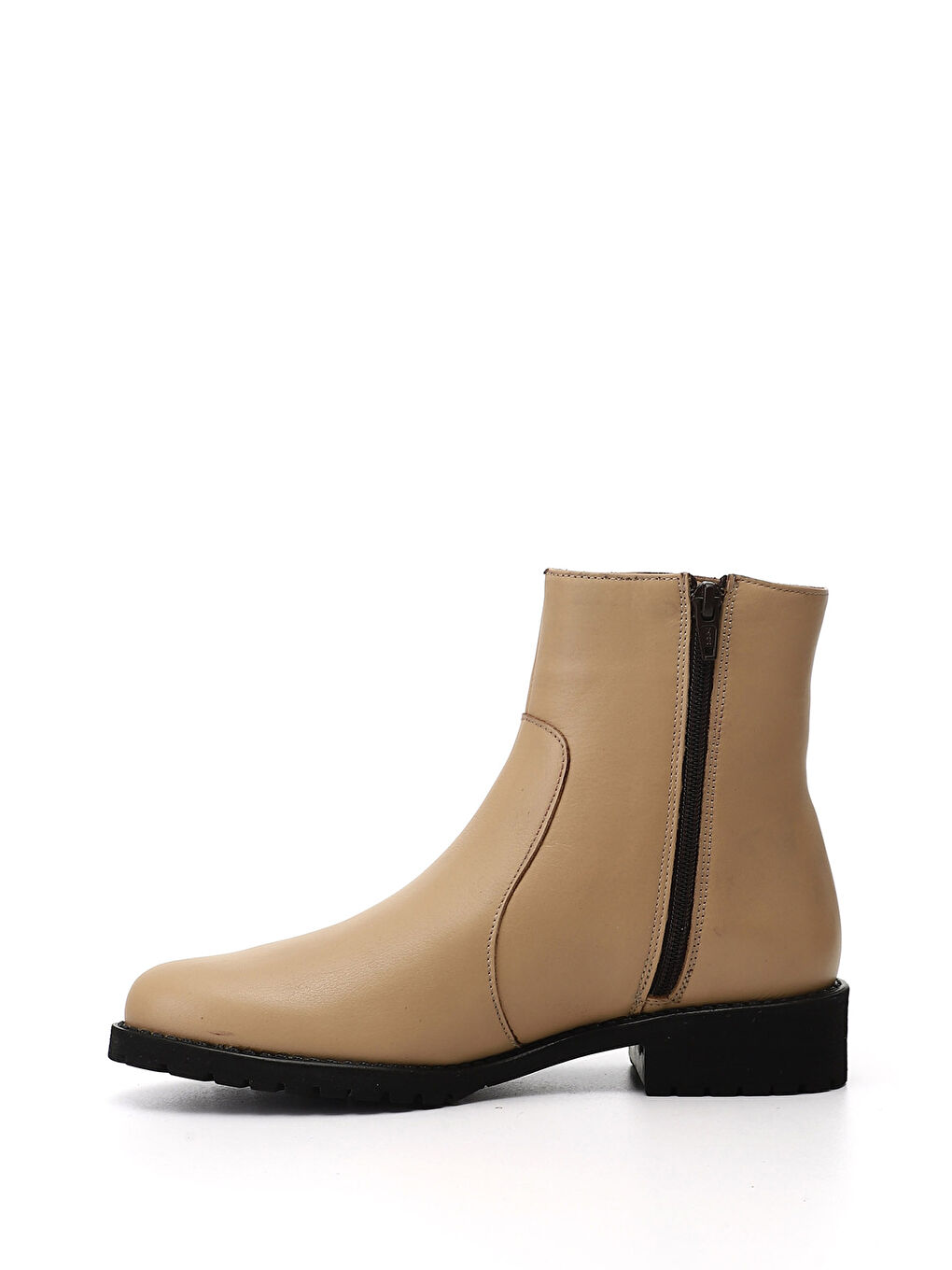 Bej Kadın BEJ-TEN RENGİ Fermuarlı Kauçuk Taban Hakiki Deri Bot-2