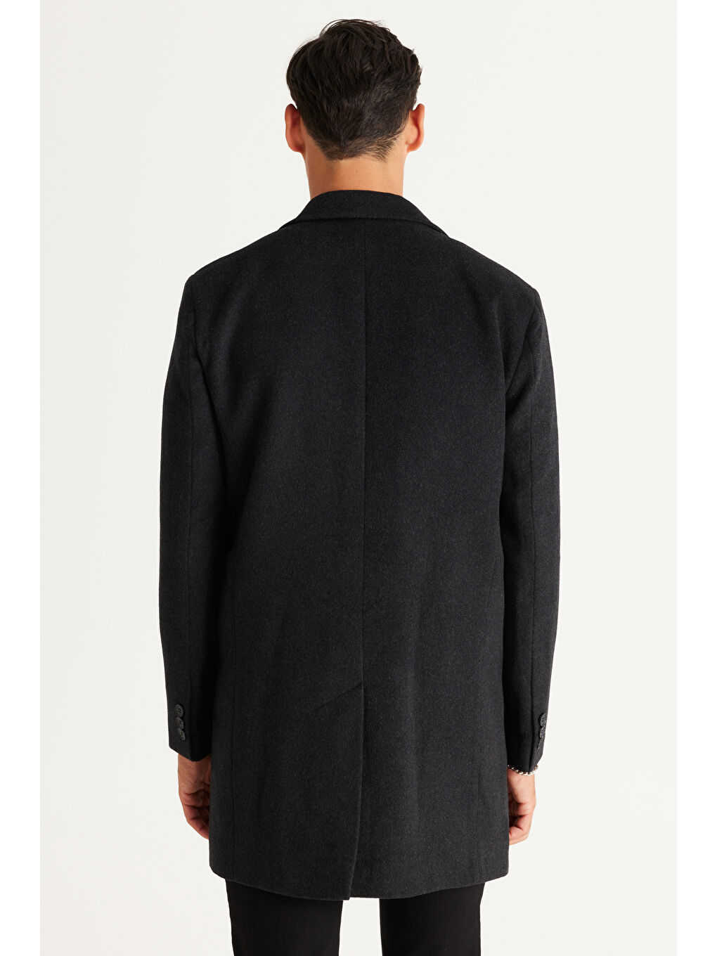 Erkek Antrasit Standart Fit Normal Kesim Mono Yaka Yünlü Palto-4