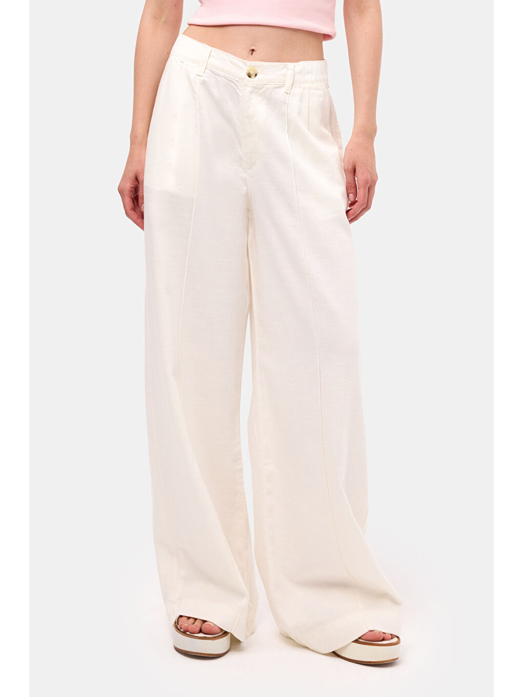 Kadın Kırık Beyaz s6-101 Palazzo Fit Bol Kesim Pantolon