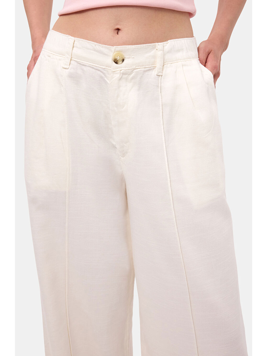 Kadın Kırık Beyaz s6-101 Palazzo Fit Bol Kesim Pantolon-2