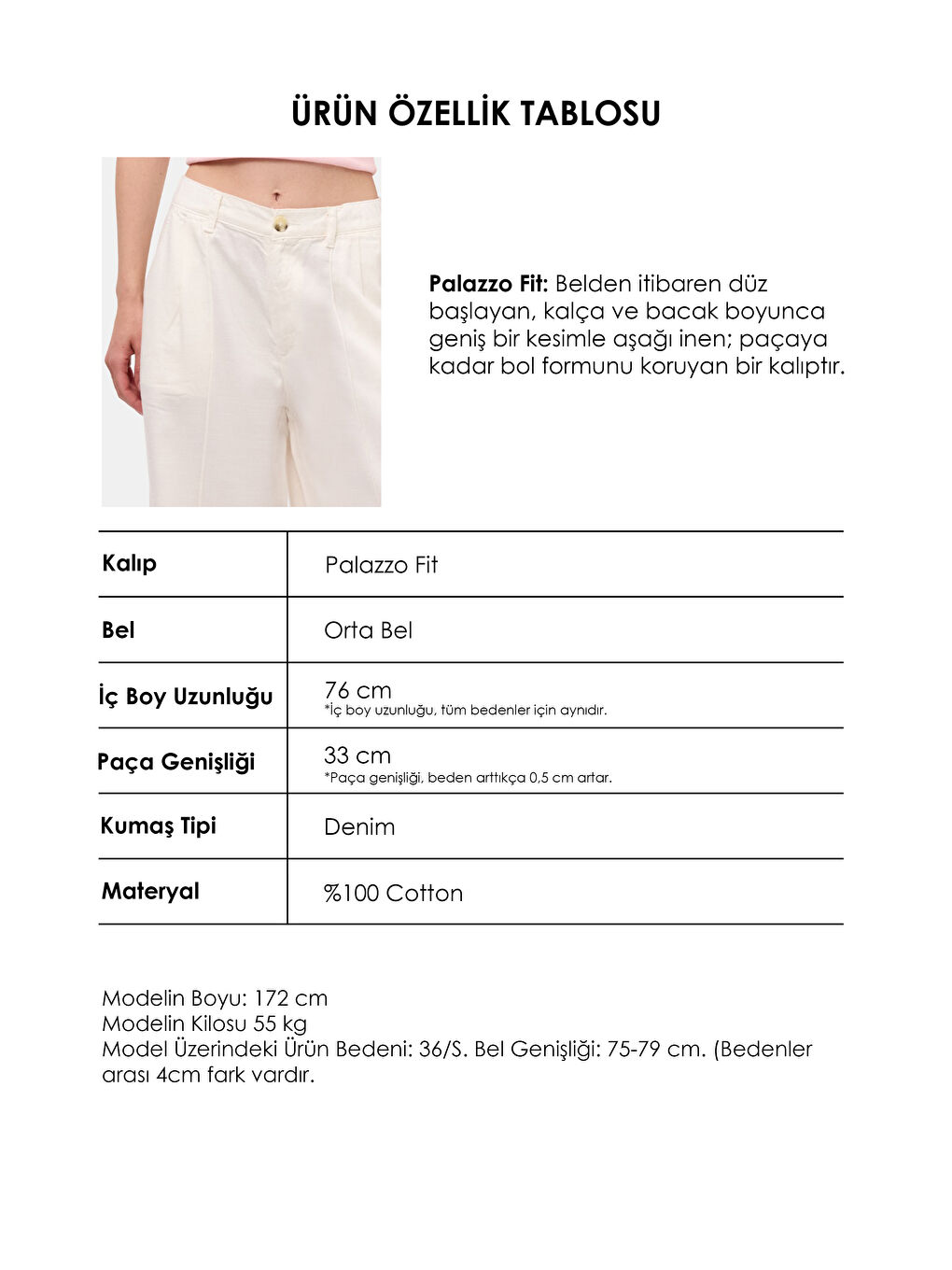 Kadın Kırık Beyaz s6-101 Palazzo Fit Bol Kesim Pantolon-4