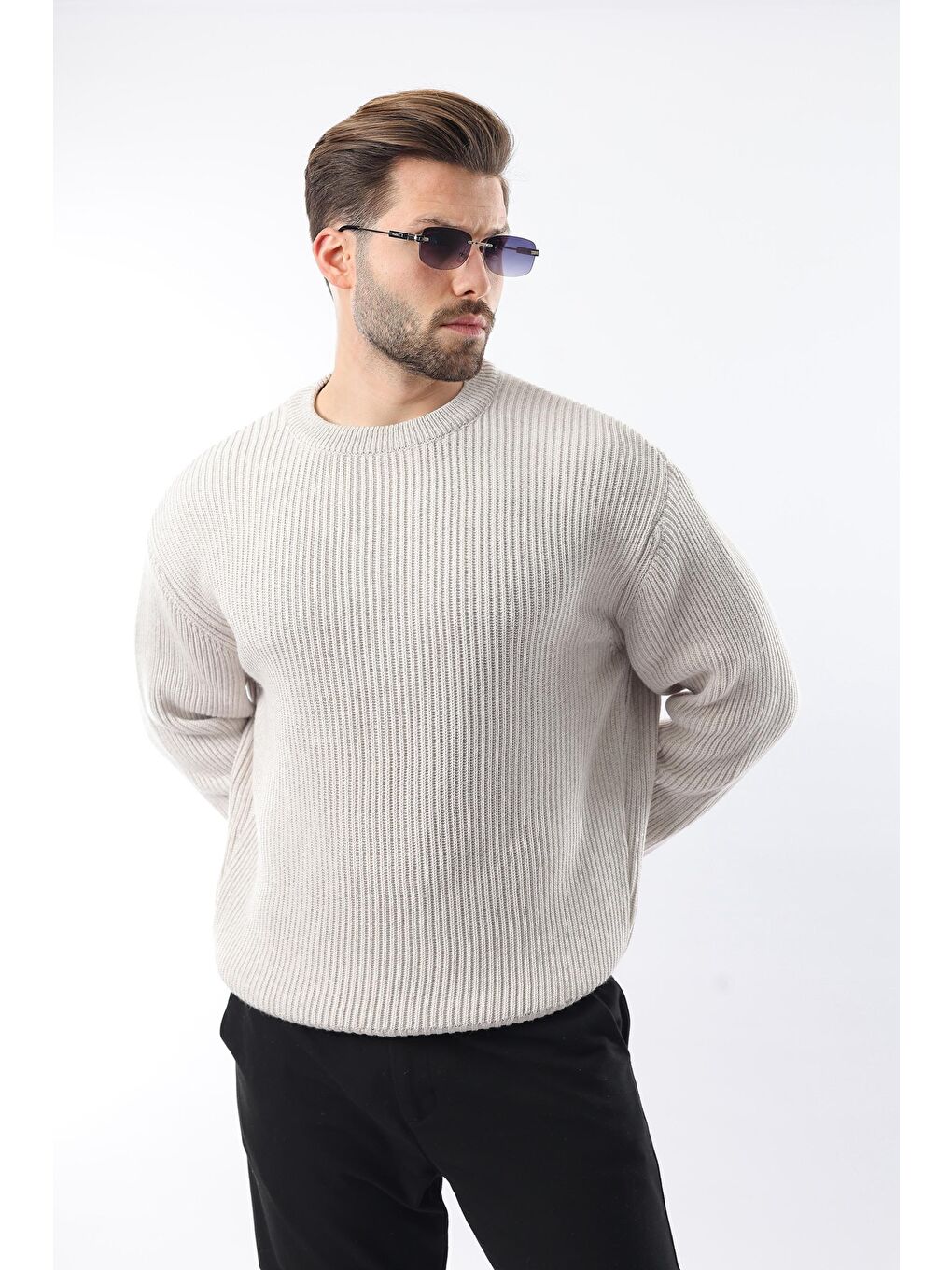 Gri Bisiklet Yaka Triko Erkek Kazak E7410-4