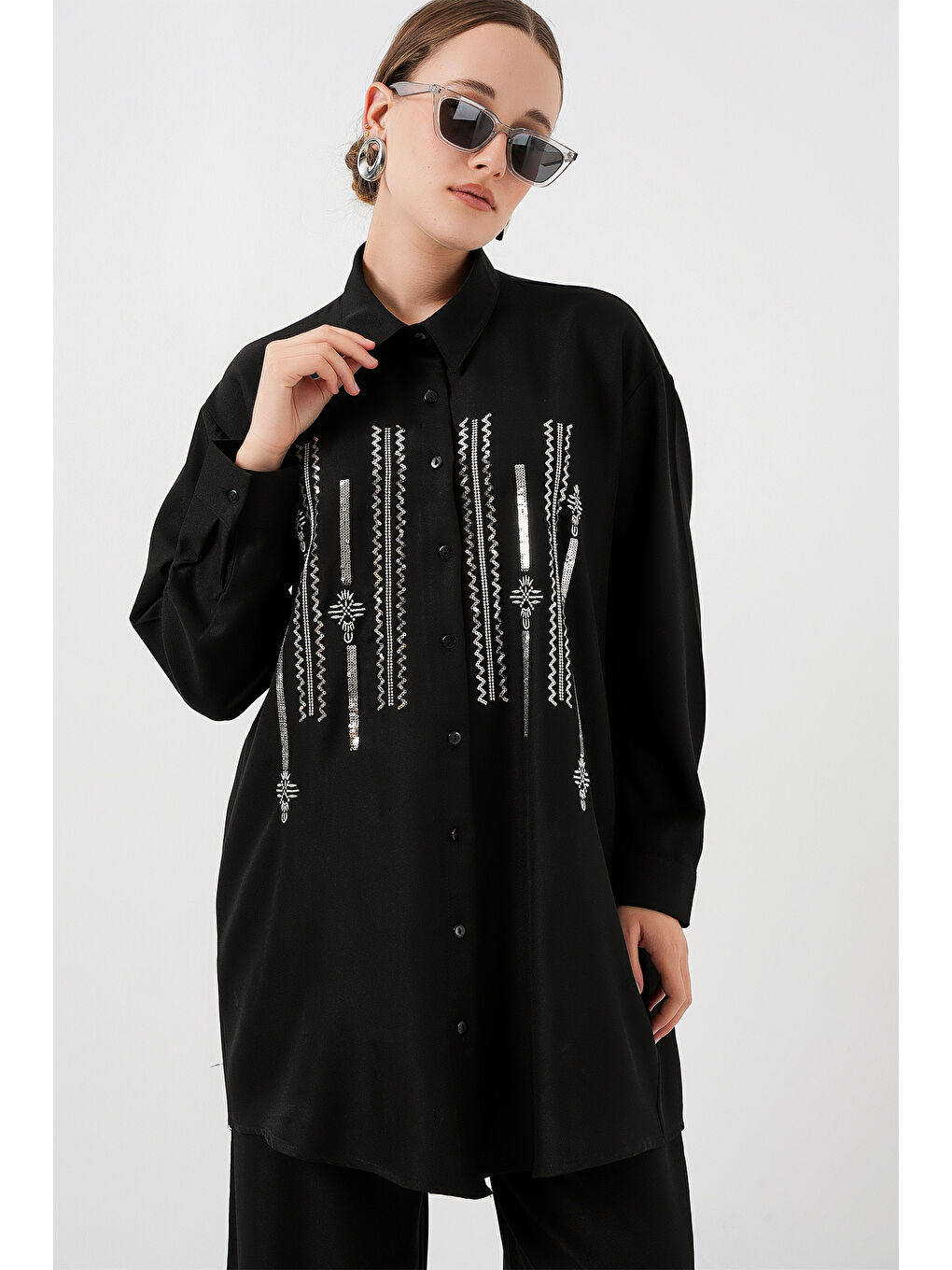 Desenli Tunik Pantolon İkili Takım 6720 - Siyah-2