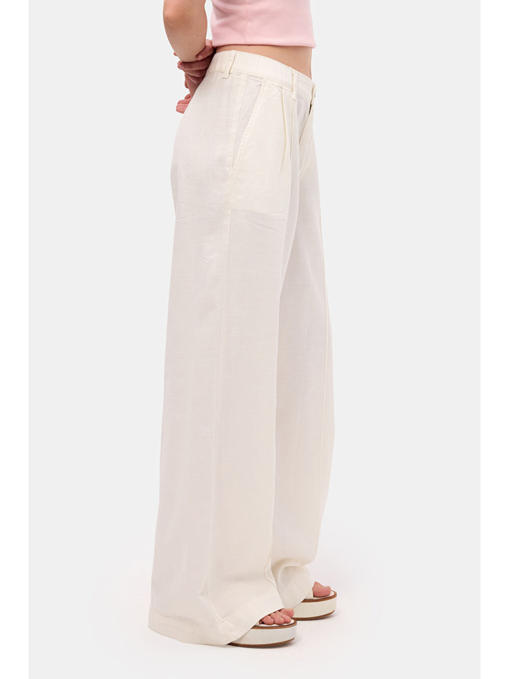 Kadın Kırık Beyaz s6-101 Palazzo Fit Bol Kesim Pantolon-6