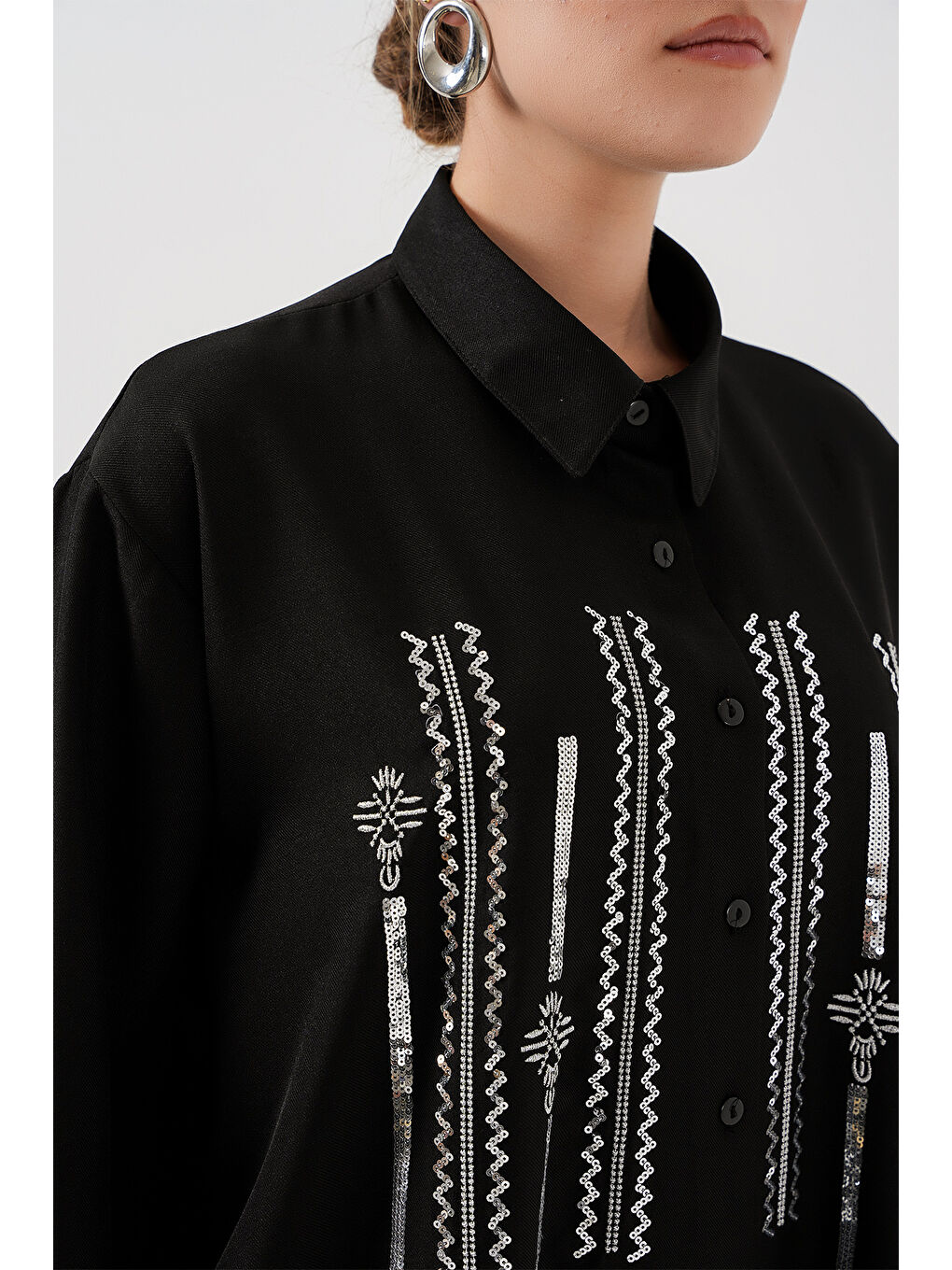 Desenli Tunik Pantolon İkili Takım 6720 - Siyah-4