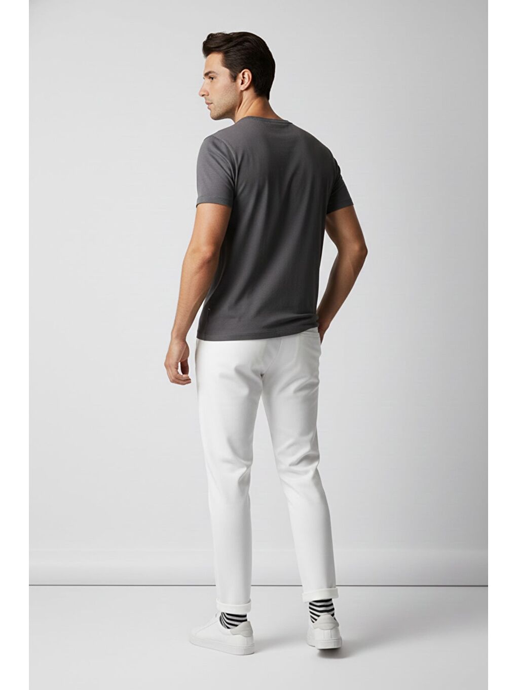 Ekru Beli Bağcıklı Duble Paça Pantolon-1