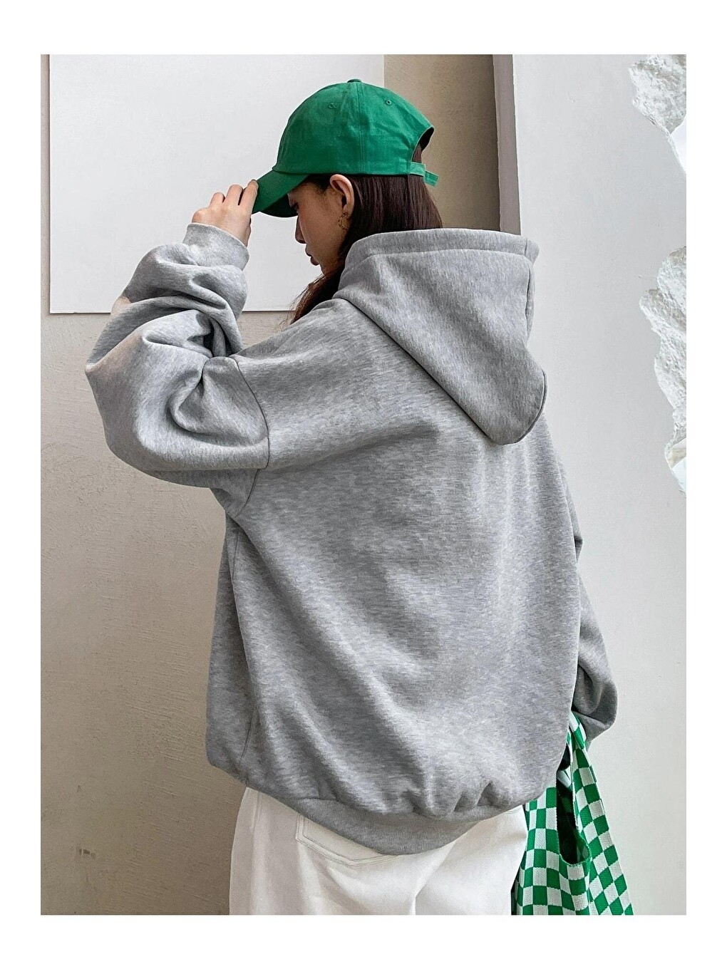 Kadın Gri Oversize Nice Baskılı Sweatshirt-1