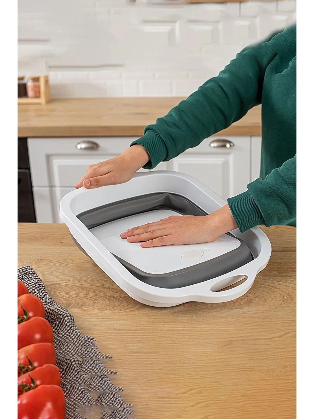 Gri Katlanabilir Kesme Doğrama Tahtası Süzgeçli Badya Akordiyon Kesim Panosu-2