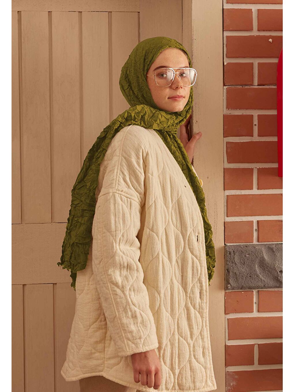 Yeşil Vual Crash Şal Fıstık