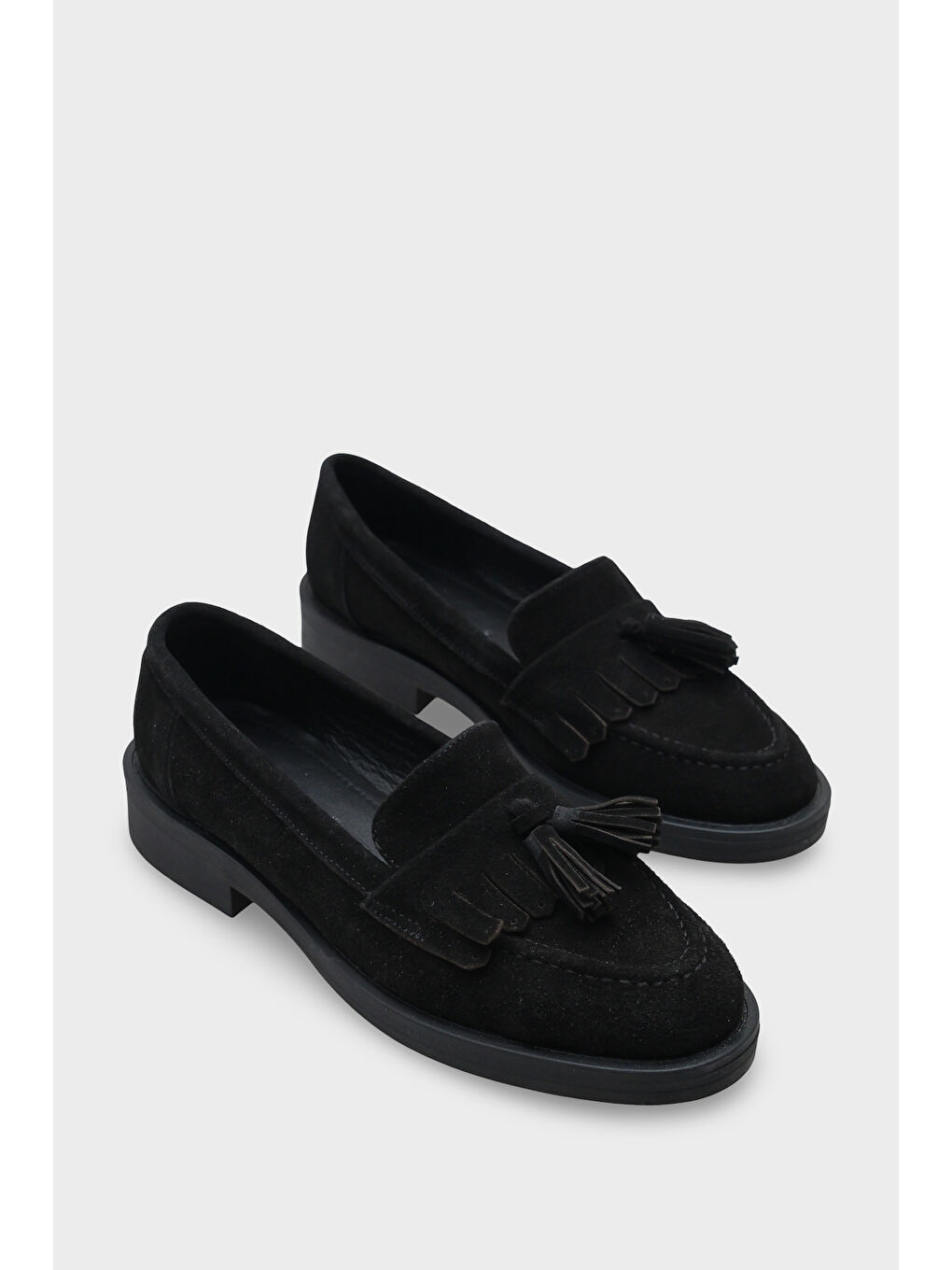Siyah Tish Kadın Hakiki Süet Deri Loafer-1