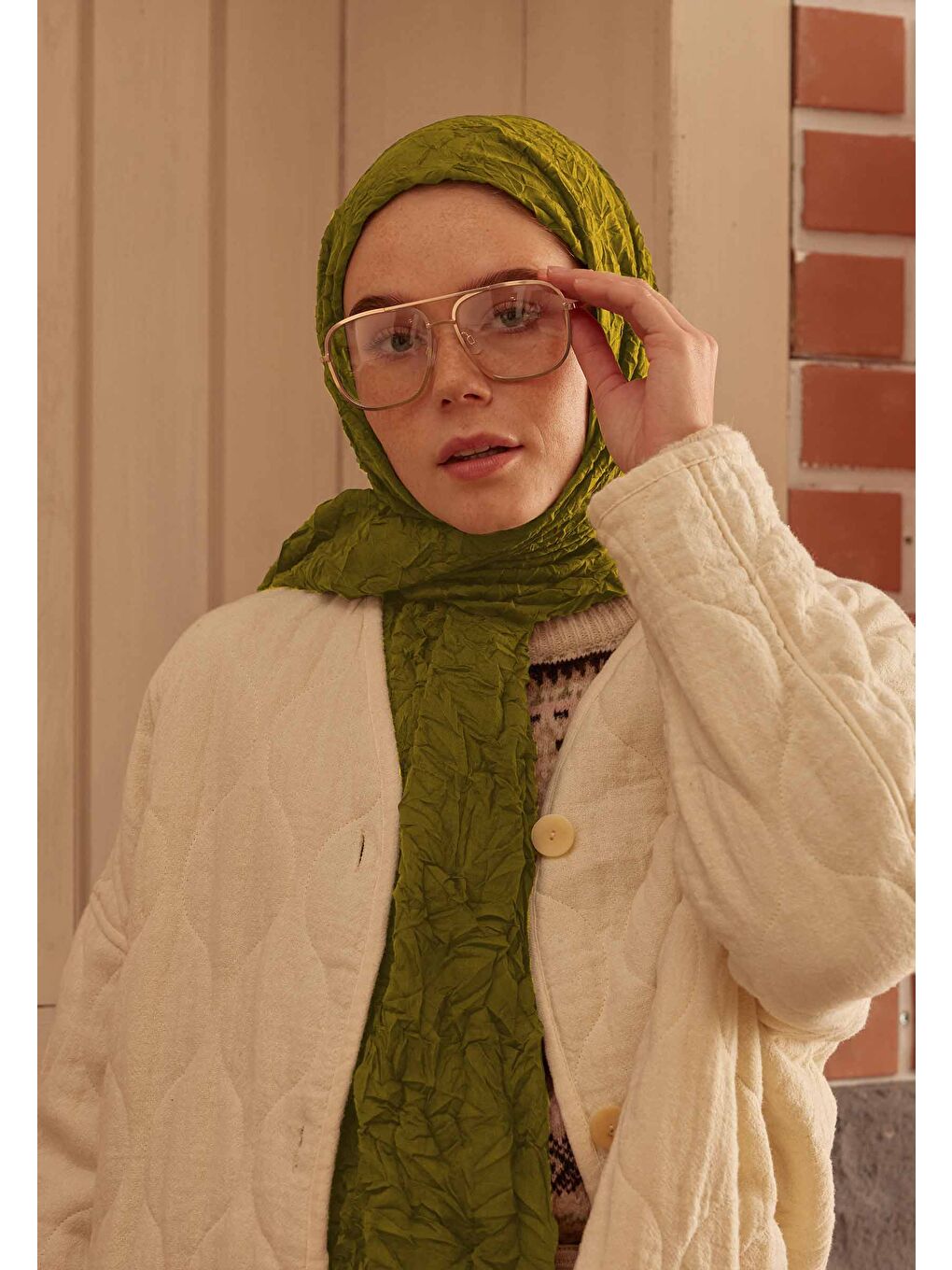 Yeşil Vual Crash Şal Fıstık-1