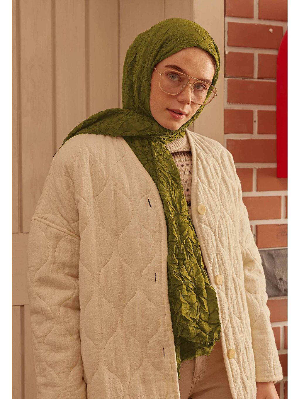 Yeşil Vual Crash Şal Fıstık-2