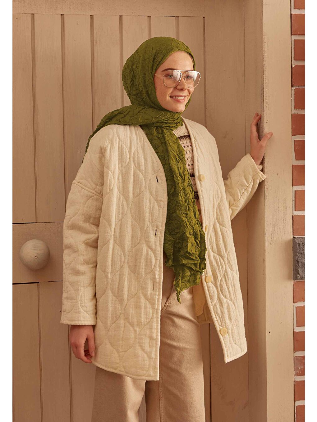 Yeşil Vual Crash Şal Fıstık-3