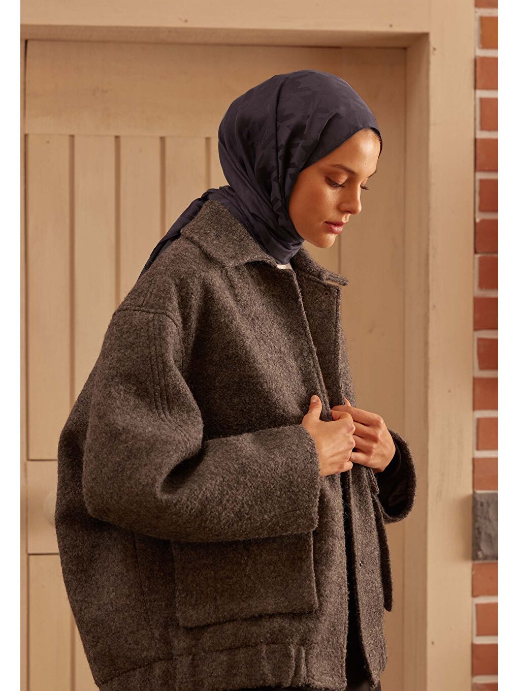 Kazayağı Jakarlı Şal Patlıcan Moru