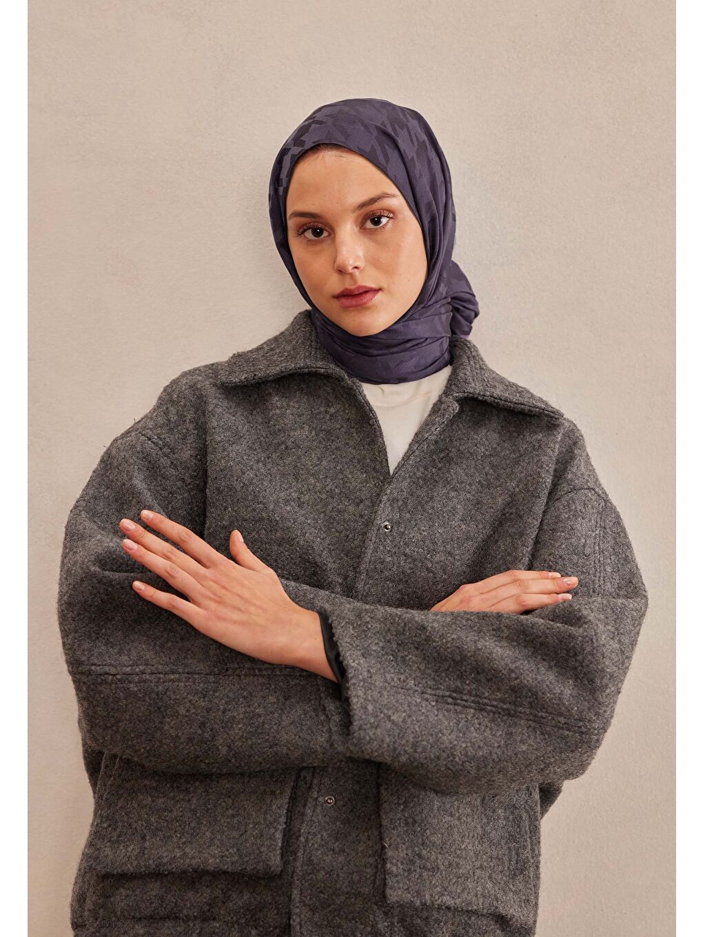 Kazayağı Jakarlı Şal Patlıcan Moru-2