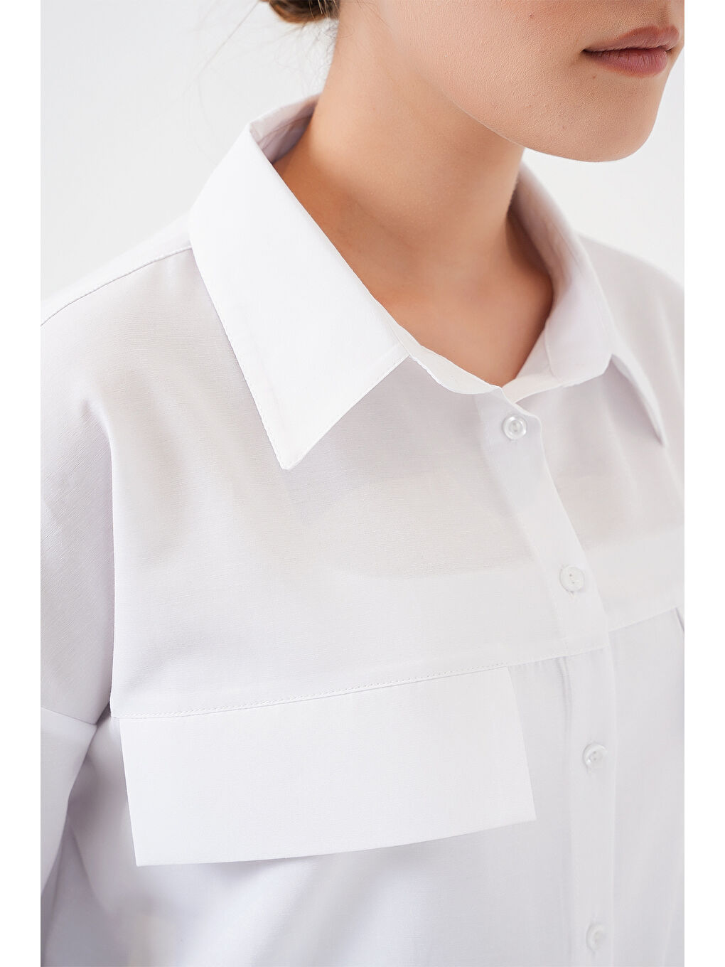 Kadın Cep Detaylı Oversize Gömlek 20313 - Beyaz-4