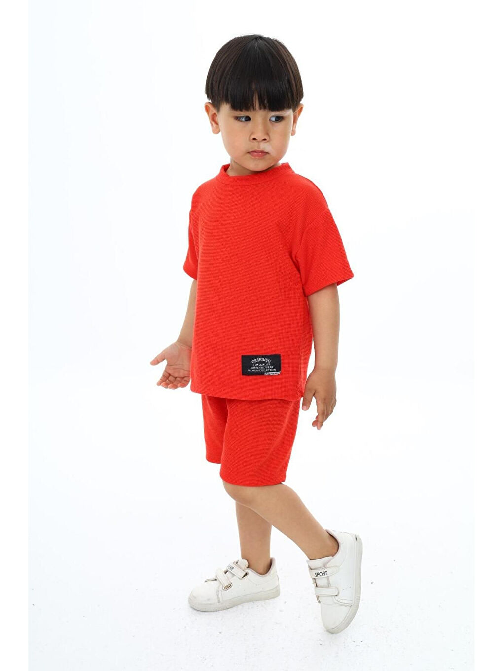 Kırmızı Bisiklet Yaka Şortlu Erkek Çocuk Şortlu Takım-1