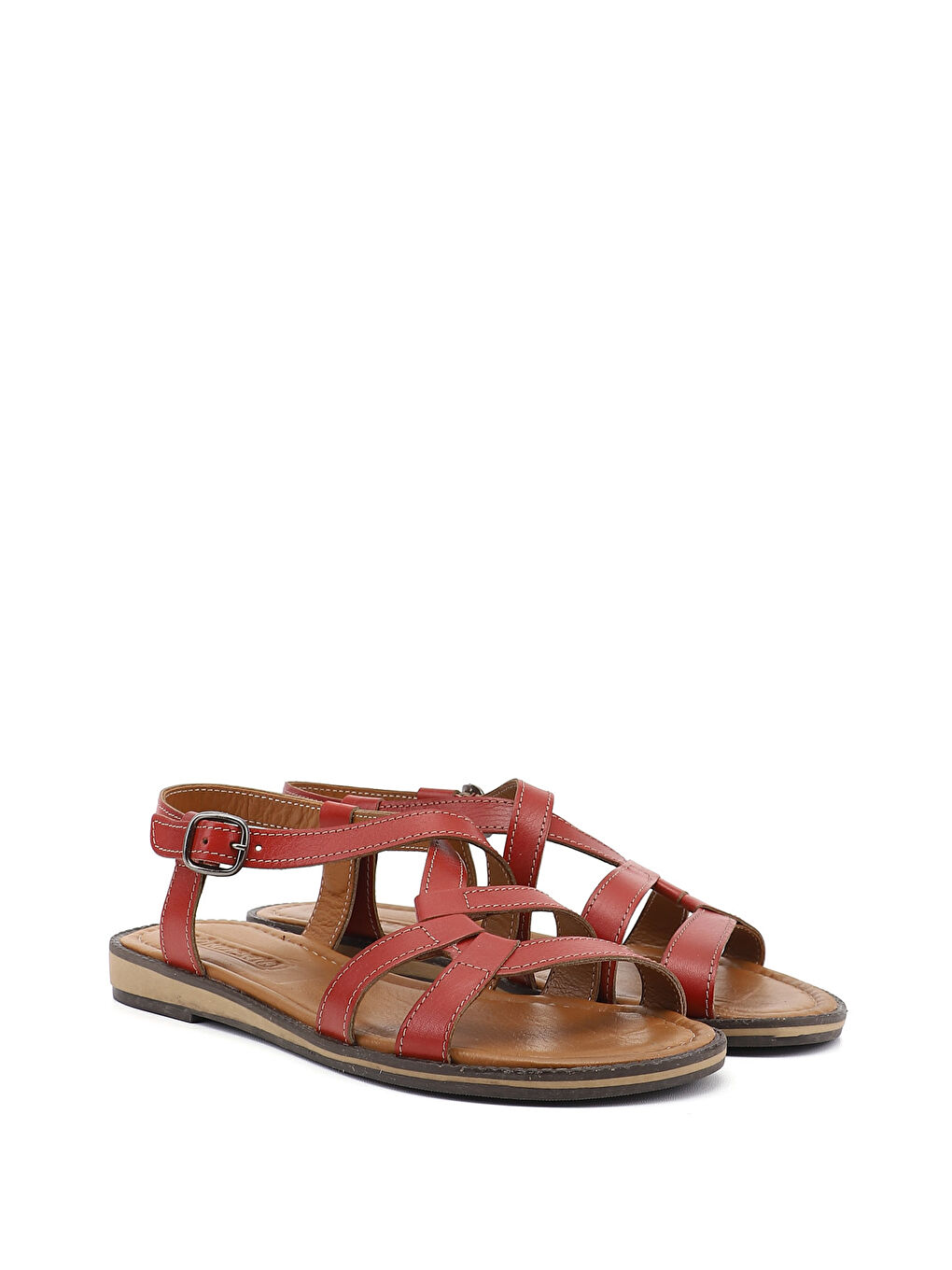 Kırmızı Kadın KIRMIZI Hakiki Deri Sandalet-1
