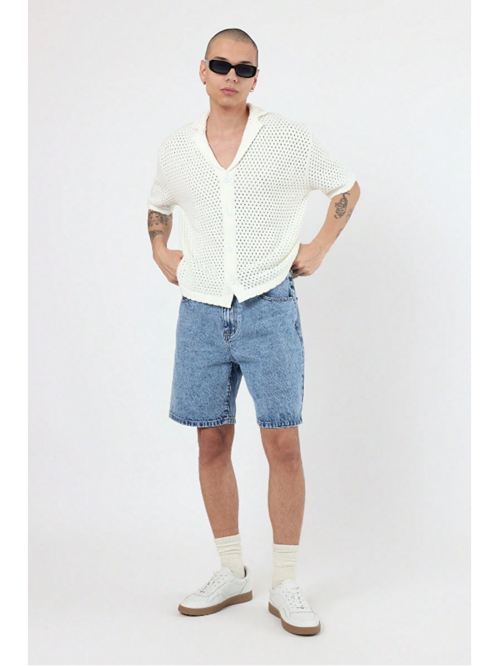 Erkek Baggy Fit Jean Şort Mavi-1